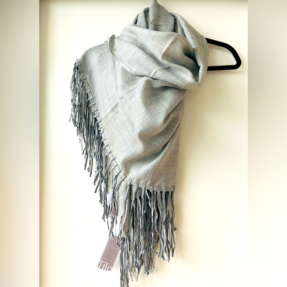 TILO Scarves Gorgeous Suede Fringe Scarf. Cashmere, Silk, Wool blend of beauty.